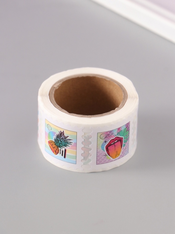 Наклейка бумага "Марки. Неон" 3х3 см 200 шт в рулоне