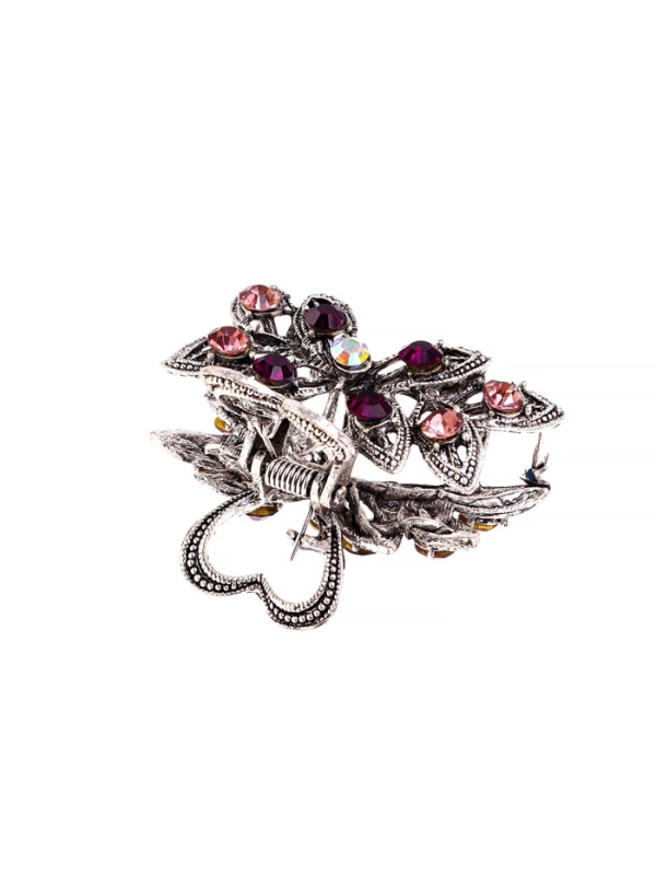 Краб для волос "Чернёный" цветок, 4,8 см, серебро