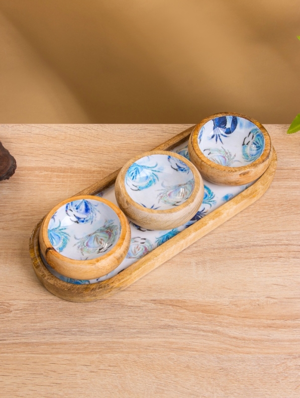 Набор розеток на подносе "Крабы" (3 шт) дерево манго 33,5х13х6,5 см