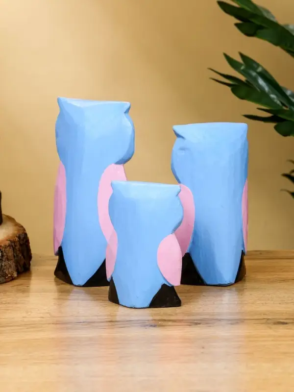 Набор сувенирный "Совята с сердечком" дерево H 15, 13, 11 см, цв. сиренево-голубой