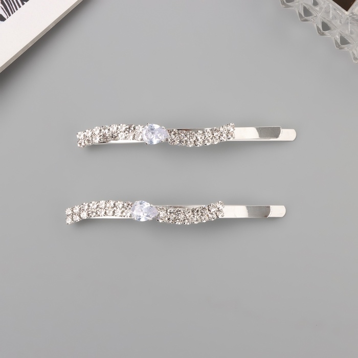 Невидимка для волос &laquo;Беат&raquo; (набор 2 шт) волна, 6 см, серебро