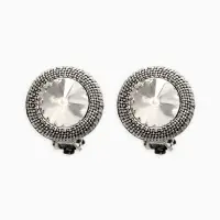 Клипсы "Винтаж" круг страз, цвет белый в чернёном серебре