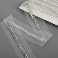 Тесьма декоративная с бисером, 35 мм, 4,5 &plusmn; 0,5 м, цвет белый