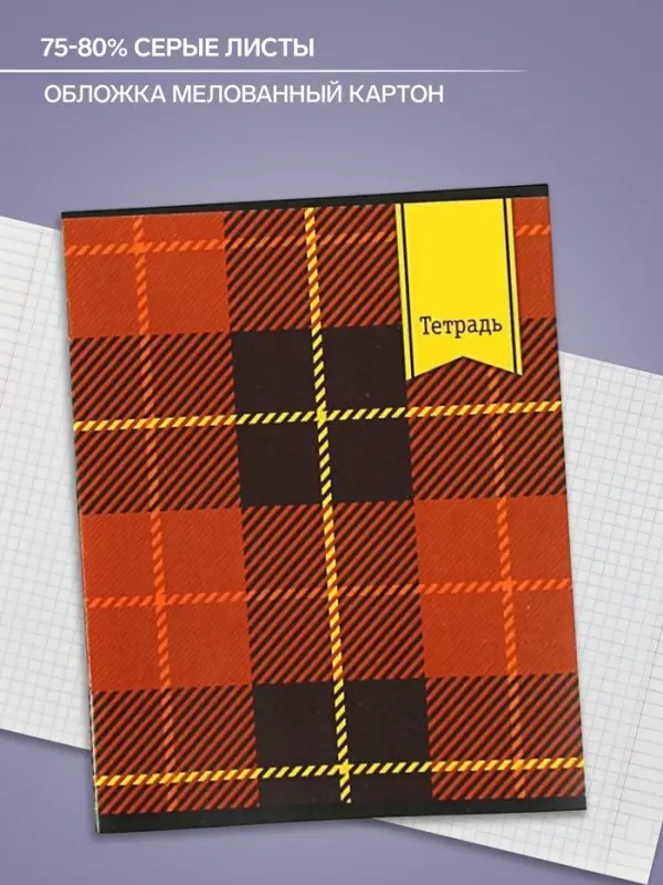 Тетрадь 48 листов в клетку Calligrata &laquo;Шотландка&raquo;, обложка мелованный картон, блок №2, белизна 75% (серые листы), МИКС