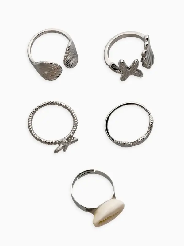 Набор колец 5 шт "Новый стиль" море, размер МИКС, цвет белый в серебре