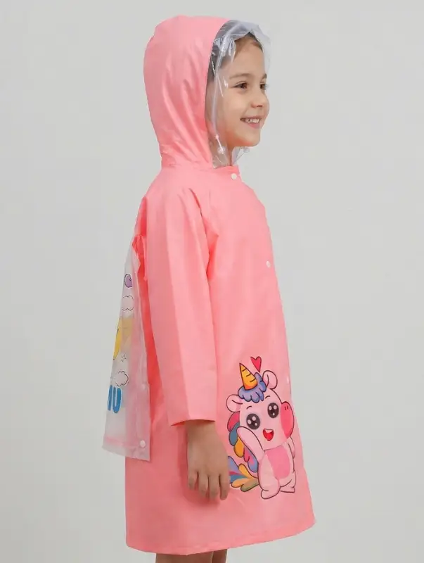 Дождевик детский, розовый единорог, рост 100-110 накл ОТ
