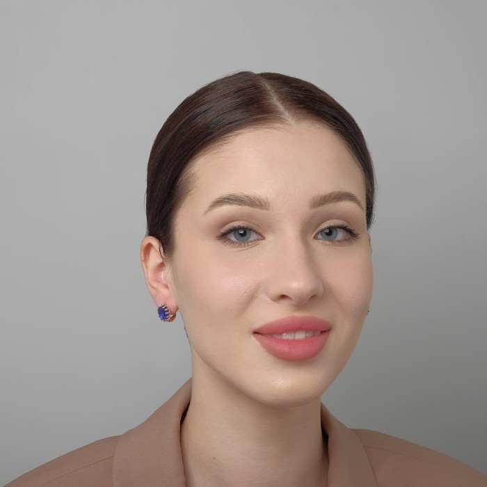 Серьги со стразами «Эдель» овал кружево, цвет синий в розовом золоте Серьги со стразами «Эдель» овал кружево, цвет синий в розовом золоте