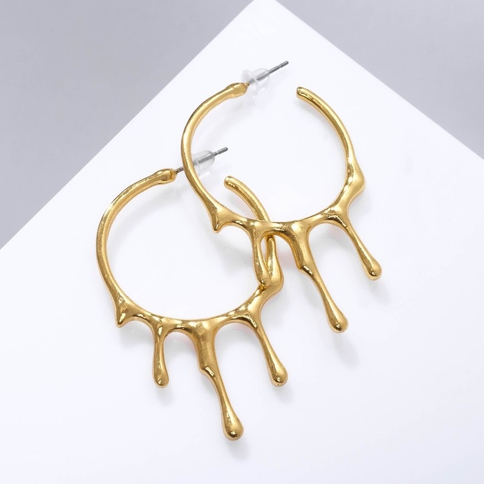 Серьги металл &laquo;Капли&raquo; стекающие, цвет золото