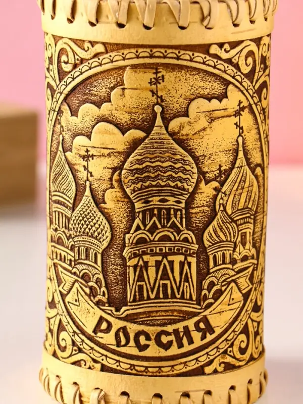 Туес "Россия", D8,5смхH(с хватком)17см, береста