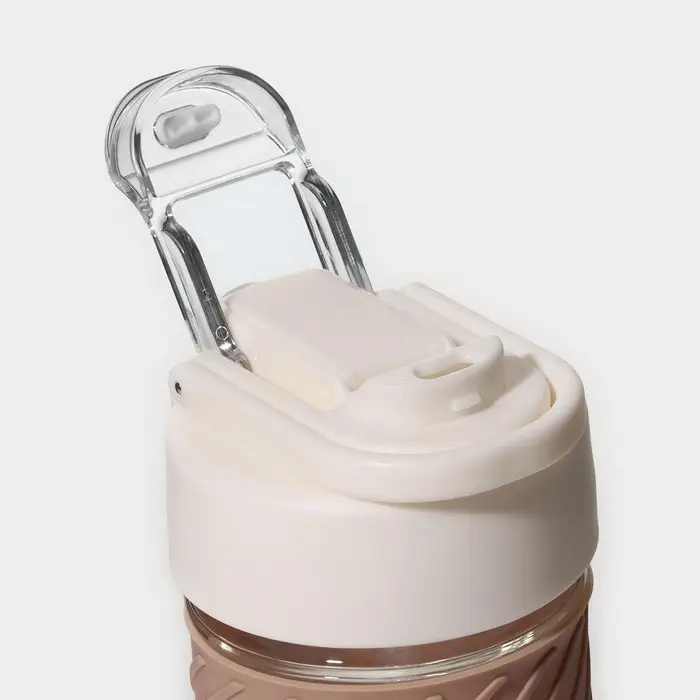 Бутылка для воды стеклянная, с крышкой и трубочкой &laquo;Бьорн&raquo;, 400 мл, цвет бежевый