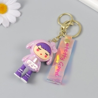 Брелок пластик, резина с карабином, ремешком "Девочка в розовом" 3х4,2х7 см