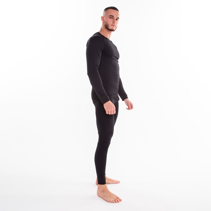 Термобельё мужское НАЧЁС (лонгслив, кальсоны), цвет чёрный, размер 54-56