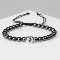 Браслет унисекс &laquo;Гематит&raquo; череп, цвет чёрный с серебром, d=6 см