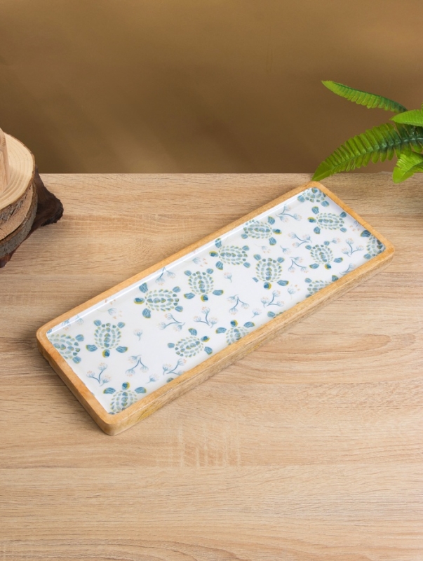 Блюдо прямоугольное " Черепаха и цветы" дерево манго 41х15 см