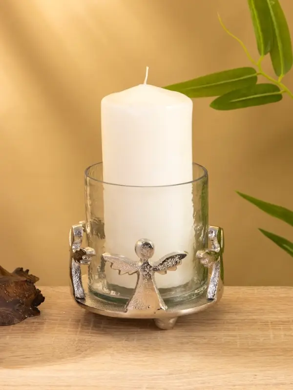 Подсвечник со стеклом "Ангелочки" алюминий 11х11х11 см