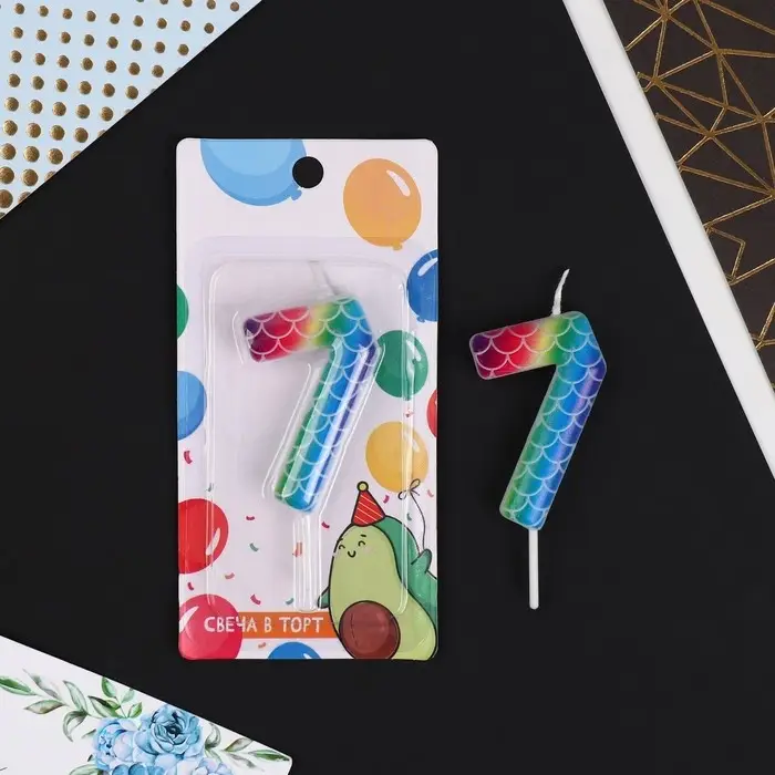 Свеча для торта, цифра &laquo;7&raquo;, разноцветная, 5,5 х 8 см.