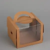 Коробка под бенто-торт с окном, КРАФТ 18 х 18 х 14 см