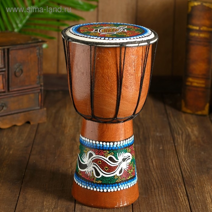 Сувенирный музыкальный инструмент "Барабан Джембе ящерица" 14x14x30 см   МИКС