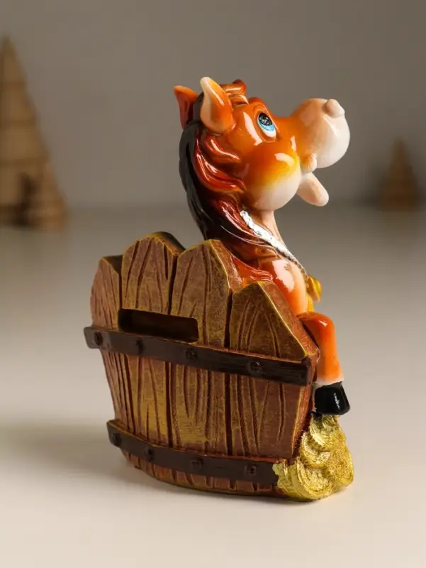 Копилка полистоун "Коняшка у забора с монетками" 9,5х5х12,8 см