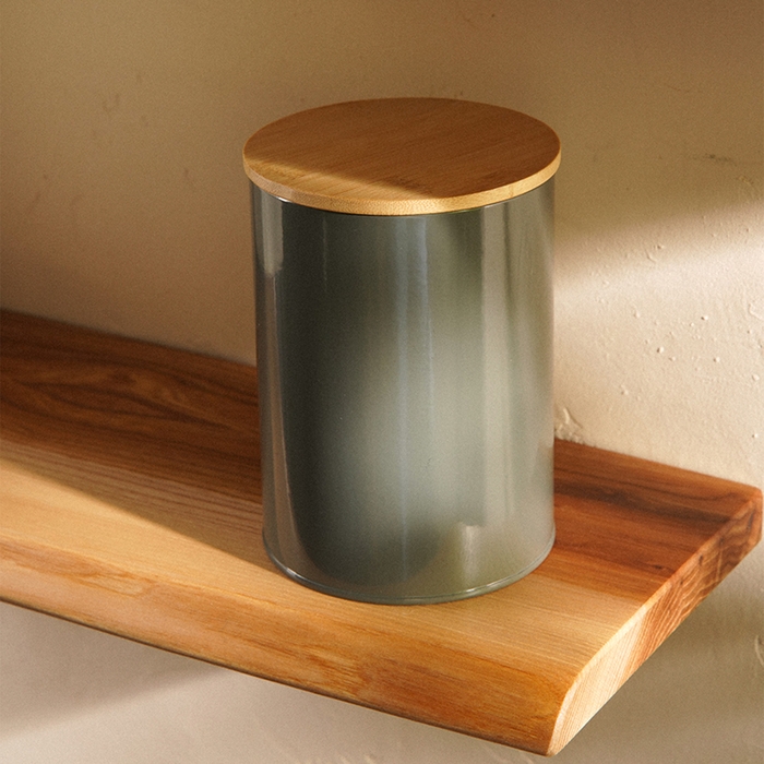 Банка для хранения сыпучих продуктов SL Home &laquo;Каса Перфекто&raquo;, 11&times;15 см, цвет серый, с бамбуковой крышкой