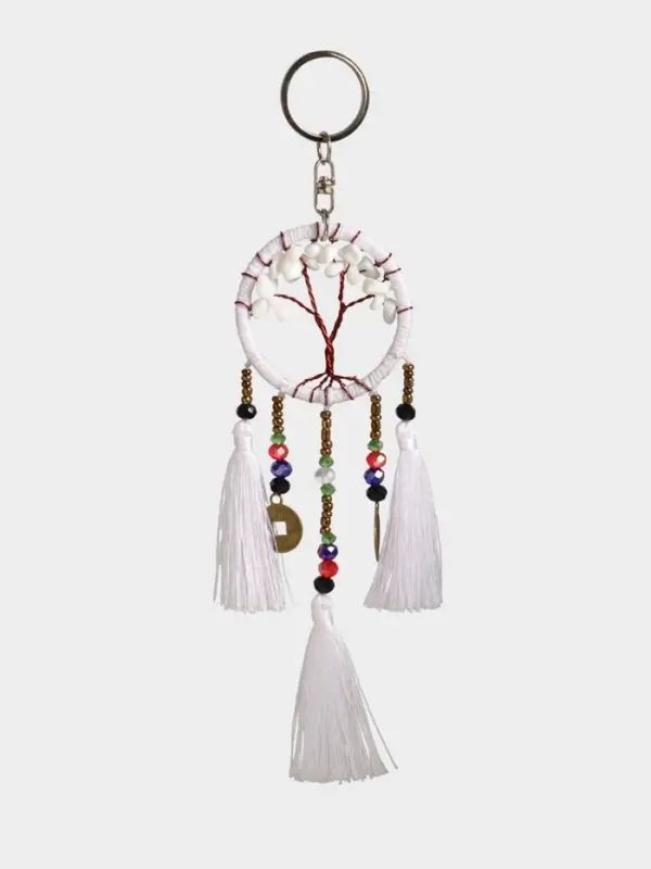 Брелок ловец снов "Древо" 19 см, цв. белый