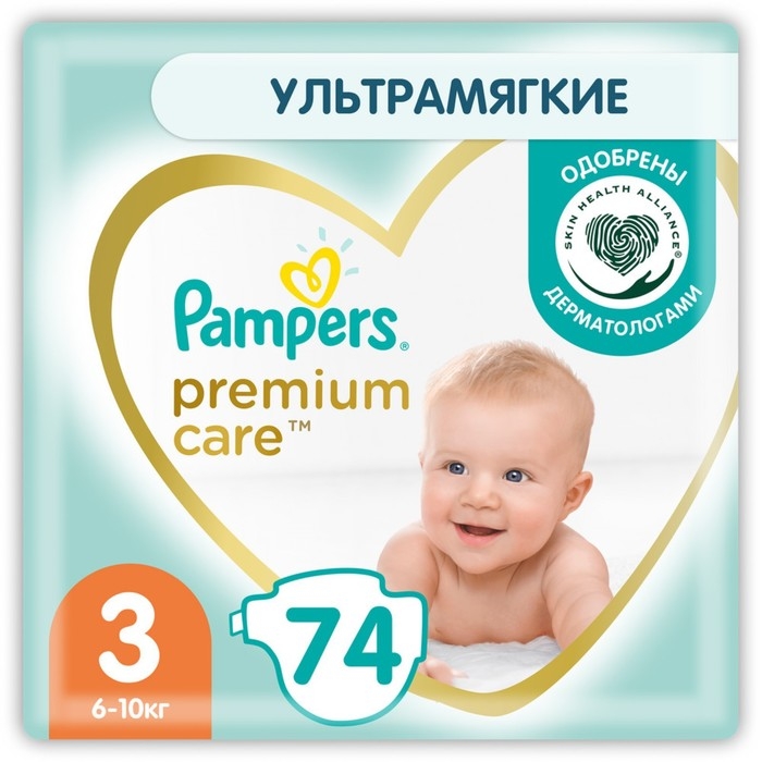 Подгузники Pampers Premium Care Размер 3, 74 шт.
