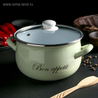 Кастрюля эмалированная &laquo;Лайм&raquo;, 4 л, стеклянная крышка, индукция, цвет светло-зелёный
