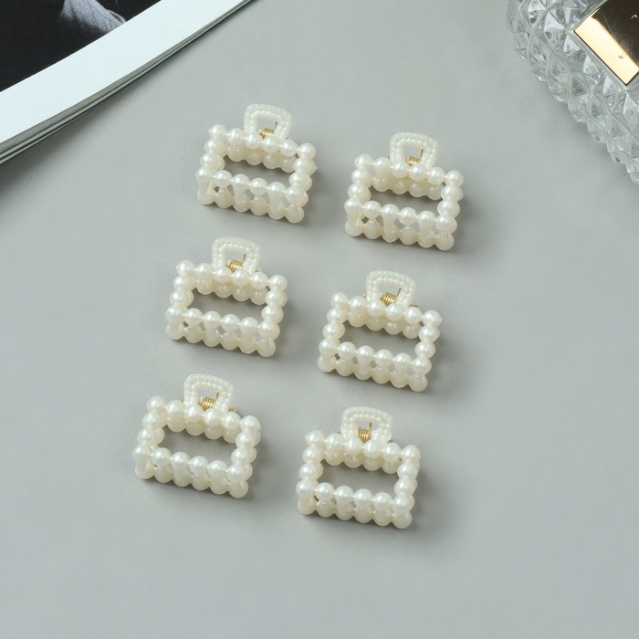 Краб для волос "Авена" (набор 6 шт) прямой, 2,5 см, белый