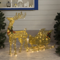 Светодиодная фигура «Олень с санями золотистый», олень: 50 × 85 × 18 см, сани: 70 × 43 × 22 см, металл, 220 В, свечение тёплое белое Светодиодная фигура «Олень с санями золотистый», олень: 50 × 85 × 18 см, сани: 70 × 43 × 22 см, металл, 220 В, свечение тёплое белое