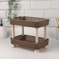 Органайзер для хранения маникюрных/косметических принадлежностей, двухуровневый, 24 &times; 20 &times; 15 см, цвет коричневый/бежевый