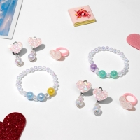 Набор детский &laquo;Выбражулька&raquo; 3 предмета: клипсы, браслет, кольцо, сердечки, цветной