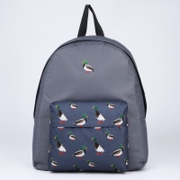 Рюкзак школьный текстильный &laquo;Утки&raquo;, с карманом, цвет серый