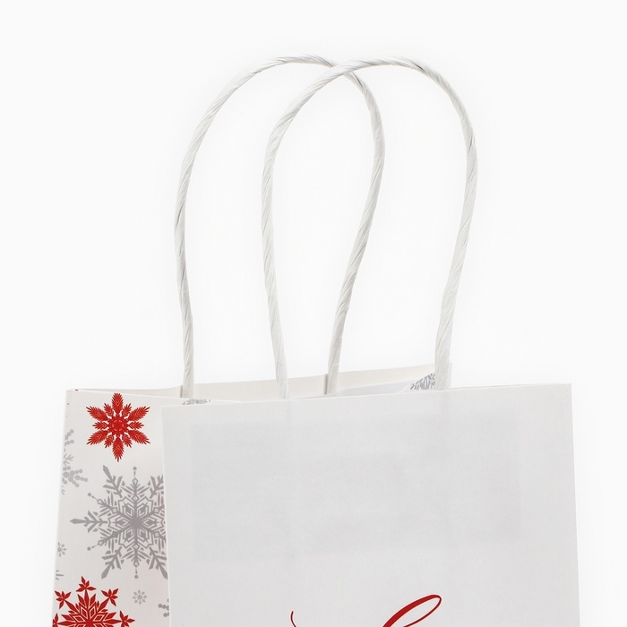 Пакет подарочный новогодний &laquo;С Новым годом&raquo;, снежинки, белый крафт, 12 х 21 х 9 см , Новый год