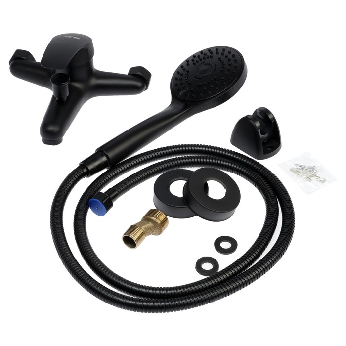 Смеситель для ванны ZEIN Z3838, однорычажный, душевой набор, лейка 5 режимов, черный