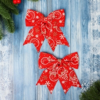 Украшение ёлочное "Бант классика Снеговик" (набор 2 шт) 15х13 см, красный Украшение ёлочное "Бант классика Снеговик" (набор 2 шт) 15х13 см, красный