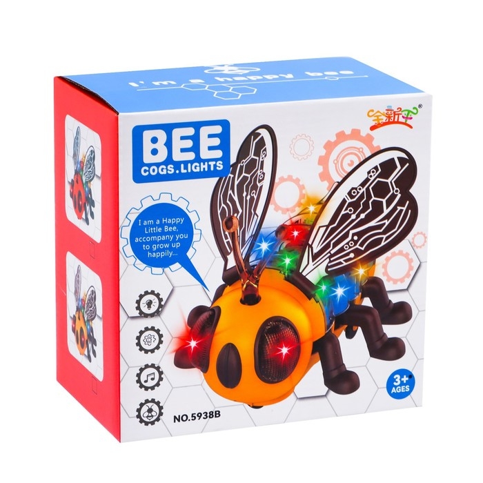 Пчела &laquo;Шестерёнки&raquo;, свет и звук, работает от батареек, цвет жёлтый