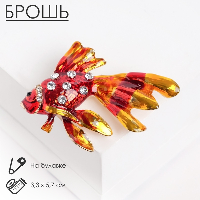 Брошь &laquo;Рыбка&raquo;, цвет красно-золотой в золоте