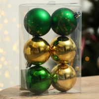 Шары ёлочные новогодние «С Новым годом!», на Новый год, пластик, d=6, 6 шт., цвет зелёный и золотой Шары ёлочные новогодние «С Новым годом!», на Новый год, пластик, d=6, 6 шт., цвет зелёный и золотой