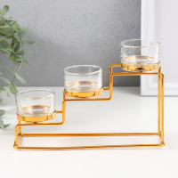 Подсвечник металл, стекло на 3 свечи "Лестница" золото 20х6х10 см Подсвечник металл, стекло на 3 свечи "Лестница" золото 20х6х10 см