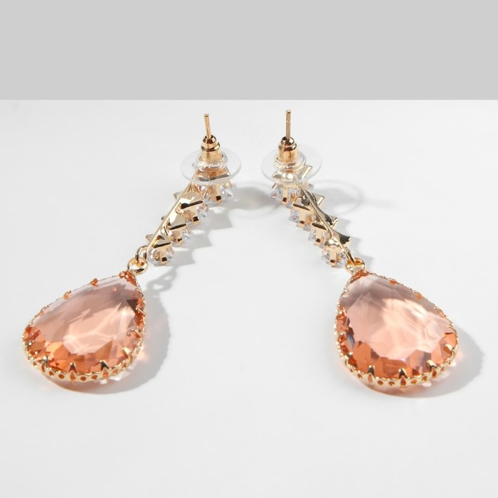 Серьги со стразами «Эдем» капля, цвет золотисто-белый в золоте Серьги со стразами «Эдем» капля, цвет золотисто-белый в золоте