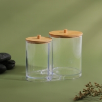 Органайзер для ватных палочек и дисков &laquo;BAMBOO&raquo;, с крышкой, 12 &times; 8,5 &times; 11 см, в картонной коробке, цвет прозрачный/коричневый