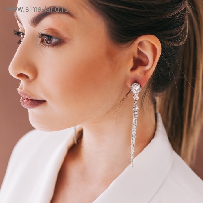 Серьги висячие со стразами «Свидание» клинок, цвет белый в серебре,10 см Серьги висячие со стразами «Свидание» клинок, цвет белый в серебре,10 см