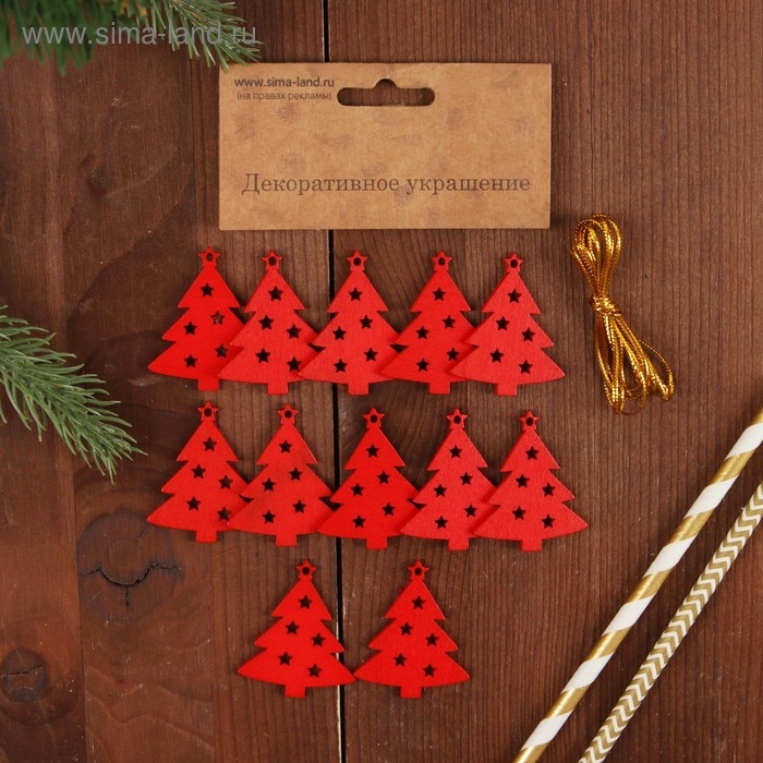 Набор мини подвесок &laquo;Красные ели&raquo;, размер 1 шт: 4.5 &times; 3.5 см