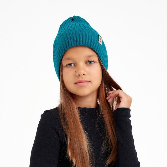 Шапка детская MINAKU с отворотом р-р 56-58, цв.морской волны Шапка детская MINAKU с отворотом р-р 56-58, цв.морской волны