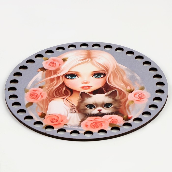 Донышки для вязания 2 в 1 &laquo;Девочка с котенком&raquo;, круг 15 см, хдф 3 мм