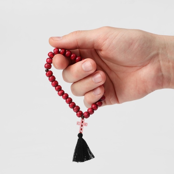 Чётки деревянные «Православные» 30 бусин, крестик мал. с кистью, цвет красный Чётки деревянные «Православные» 30 бусин, крестик мал. с кистью, цвет красный