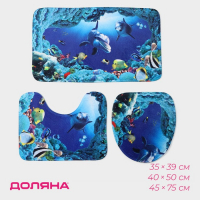 Коврики для ванной и туалета Доляна &laquo;Дельфин&raquo;, 3 шт: 35&times;39, 40&times;50, 45&times;75 см