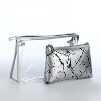 Набор косметичек 2 в 1 на молнии, цвет серебряный Набор косметичек 2 в 1 на молнии, цвет серебряный