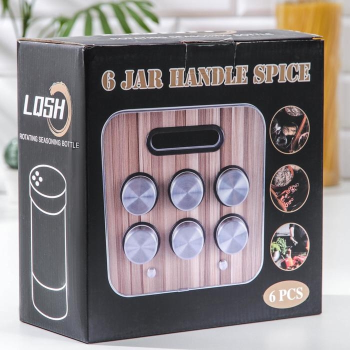 Набор для специй на подставке &laquo;Модерн&raquo;, 28,5&times;12&times;18,5 см, 90 мл, 4&times;9,5 см, 6 шт