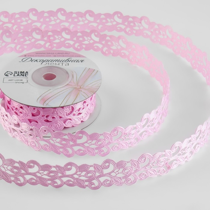 Лента фигурная &laquo;Вьюнчик&raquo;, 25 мм, 9 &plusmn; 0,5 м, цвет розовый